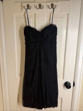 Vera Wang Lavender Label Black Chiffon Mini Dress with Sheer Overlay